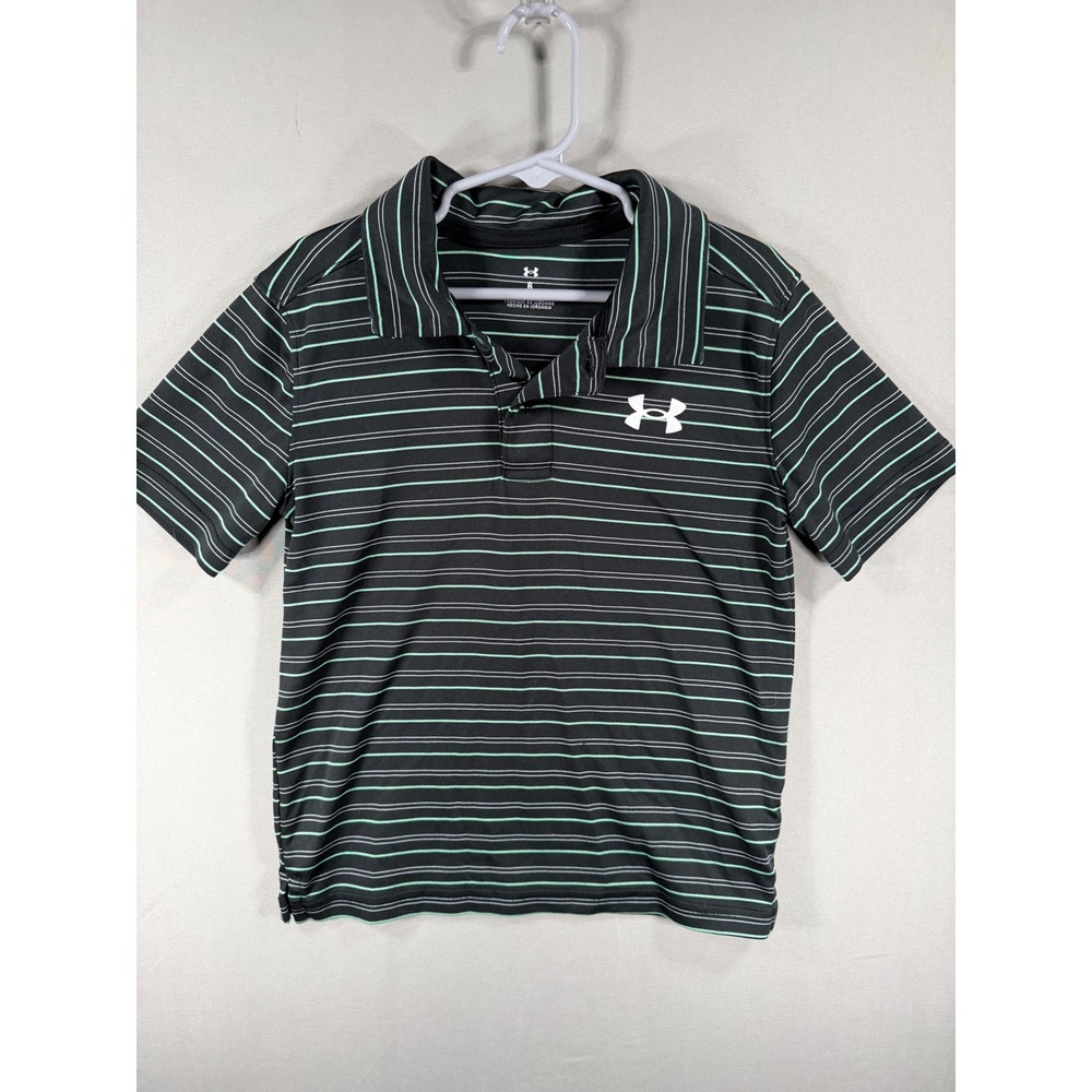 Under Armour Boys Black Lime Green Striped Polo Shirt Size 6 UAFFB09E-001